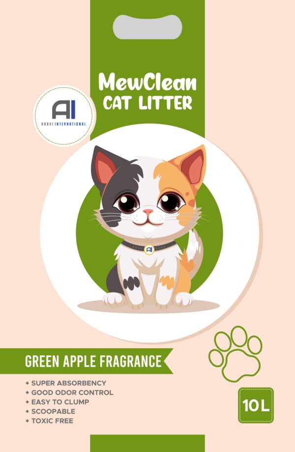10L_ GREEN APPLE_page-0001 MewClean Natural Clumping Cat Litter - Green Apple Fragrance